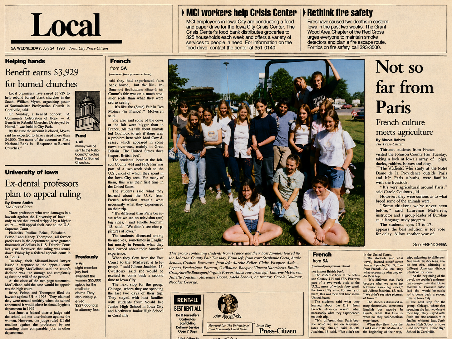 Présentation colorisée du reportage du Iowa City Press-Citizen du 24 juillet 1996 — scans originaux disponibles dans le dossier